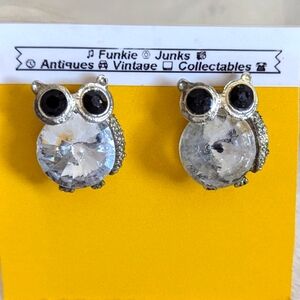 Silver and Black Owl Earrings
